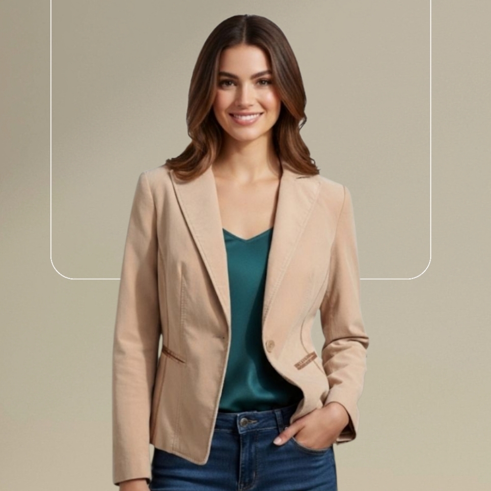 SZ12 Olsen Micro Corduroy Blazer Cream Ribbon detail
